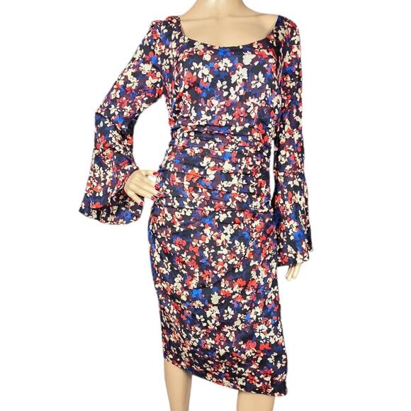 Tracy Reese Silk Multicolor Dress With Bell Sleeves Size 8 - Picture 2 of 13